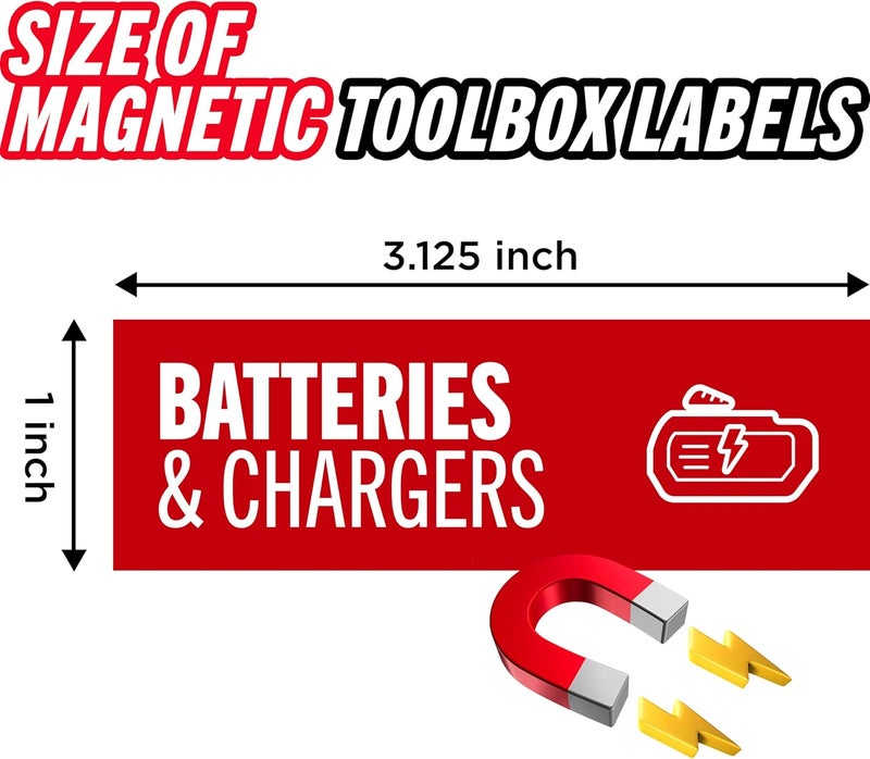 Itera Toolbox Organization Magnetic Labels - 80 Large, Tool Chest Organizer Labels with Strong Magnets & Easy to Read Printing - Fits All Brands of Steel Tool Box Drawers (Red 3.125 x 1.0 Inches) - Image 3